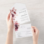 Bourgogne en roze Floral 8A bruiloft All In One Uitnodiging (Afscheurbaar)