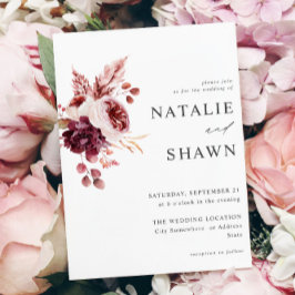 Bourgogne en roze Floral 8A bruiloft Kaart