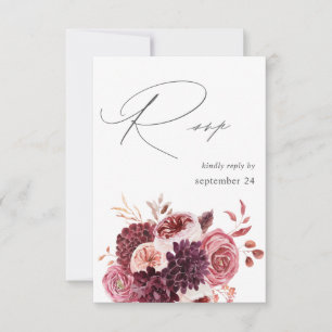 Bourgogne en roze Floral 8A w Meal RSVP Kaartje
