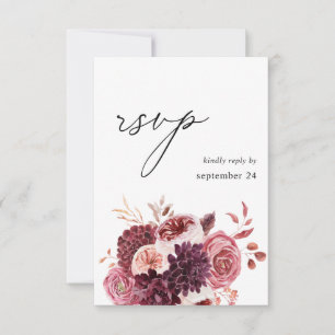 Bourgogne en roze Floral 8B w Meal RSVP Kaartje