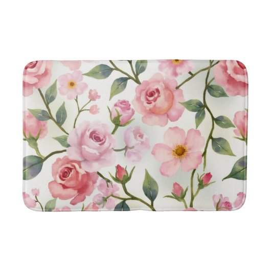 Bourgogne en roze Floral Badmat (Voorkant)