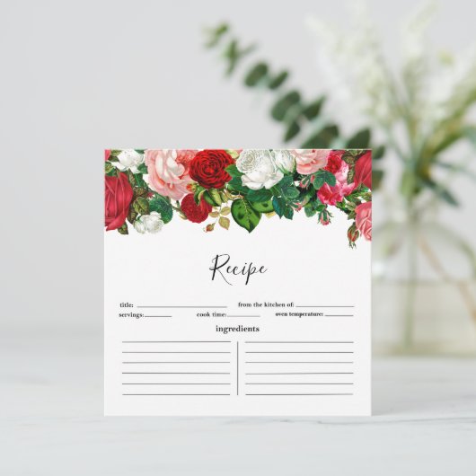 Bourgogne en roze Floral Garland Recipe Card (Staand voorkant)