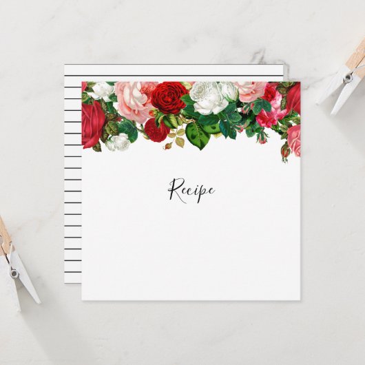 Bourgogne en roze Floral Garland Recipe Card (Voorkant / Achterkant in situ)