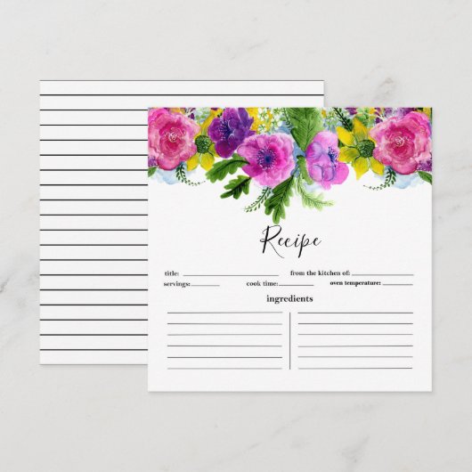 Bourgogne en roze Floral Garland Recipe Card (Voorkant / Achterkant)