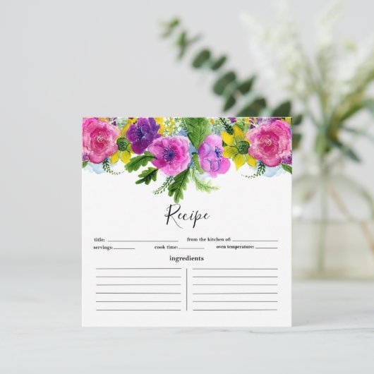 Bourgogne en roze Floral Garland Recipe Card (Staand voorkant)