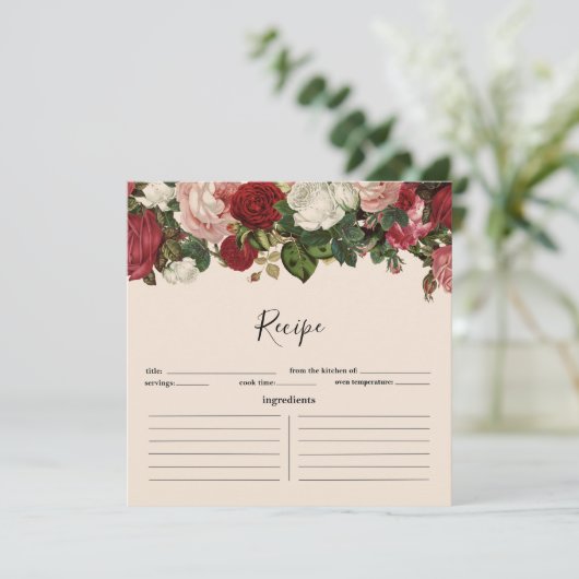 Bourgogne en roze Floral Garland Recipe Kaart Vint (Staand voorkant)