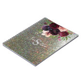 Bourgogne en roze Floral monogram - Zilver Glitter Notitieboek (Linkerzijde)