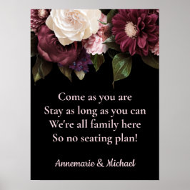 Bourgogne en roze Floral no Seating Plan Weddensch Poster
