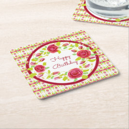  Bourgogne en roze Floral Ontworpen Kartonnen Onderzetters