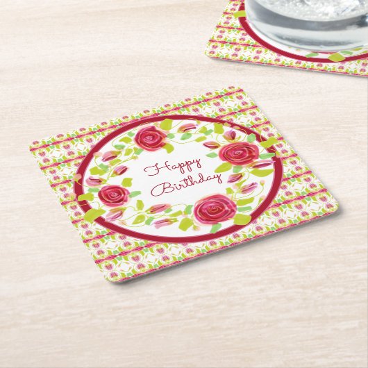  Bourgogne en roze Floral Ontworpen Kartonnen Onderzetters (Schuin)