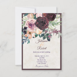 Bourgogne en roze florale bruinbruidster kaart