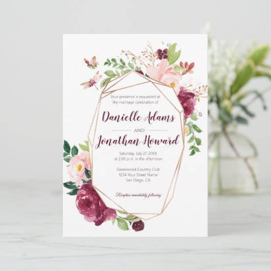 Bourgogne en roze Geometrische Waterverf Weddensch Kaart (Staand voorkant)