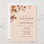 Bourgogne en roze Herfst bloemenbruiloft uitnodigi Kaart (Voorkant)