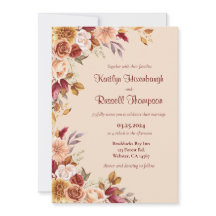 Bourgogne en roze Herfst bloemenbruiloft uitnodigi
