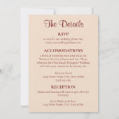 Bourgogne en roze Herfst bloemenbruiloft uitnodigi Kaart (Achterkant)