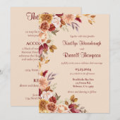 Bourgogne en roze Herfst bloemenbruiloft uitnodigi Kaart (Voorkant / Achterkant)