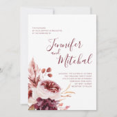 Bourgogne en roze Herfst herfst huwelijk Kaart (Voorkant)