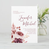 Bourgogne en roze Herfst herfst huwelijk Kaart (Staand voorkant)