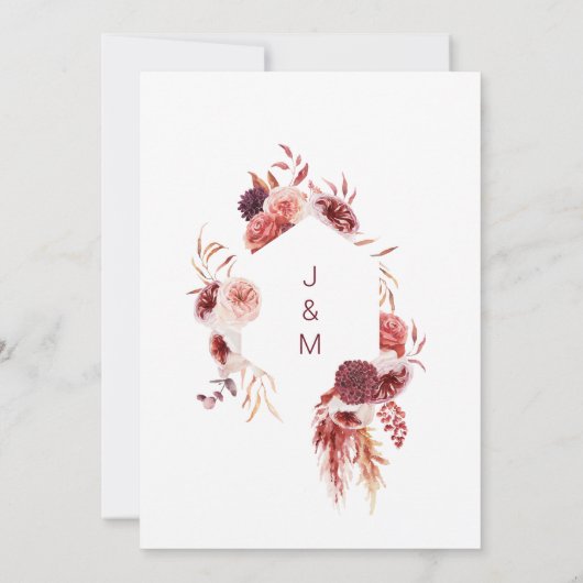 Bourgogne en roze Herfst herfst huwelijk Kaart (Achterkant)