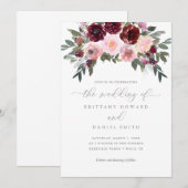 Bourgogne en roze rode bruiloft kaart (Voorkant / Achterkant)