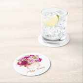 Bourgogne en roze rozen ronde kartonnen onderzetter (Insitu)