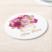 Bourgogne en roze rozen ronde kartonnen onderzetter (Gebogen)