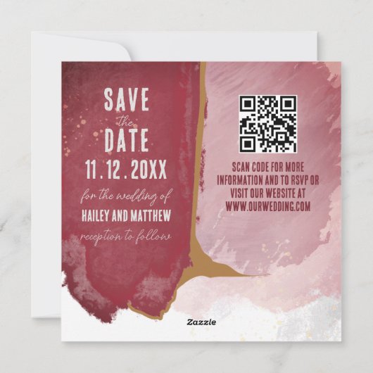 Bourgogne en roze Waterverf Bewaar de datum Feestdagenkaart (Achterkant)