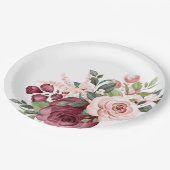  Bourgogne en roze Waterverf bloemen Papieren Bordje (Gekanteld)