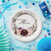 Bourgogne en roze Waterverf bloemen Papieren Bordje (Feest)