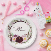 Bourgogne en roze Waterverf bloemen Papieren Bordje (Feest)