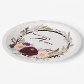 Bourgogne en roze Waterverf bloemen Papieren Bordje (Gekanteld)