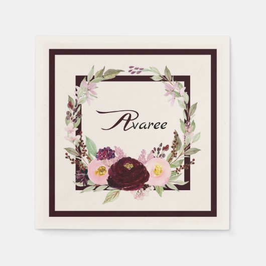 Bourgogne en roze Waterverf bloemen Servet (Voorkant)