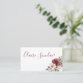 Bourgogne en roze Waterverf bloemen Visitekaartje (Staand voorkant)