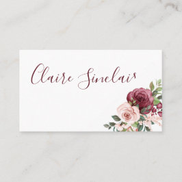  Bourgogne en roze Waterverf bloemen Visitekaartje