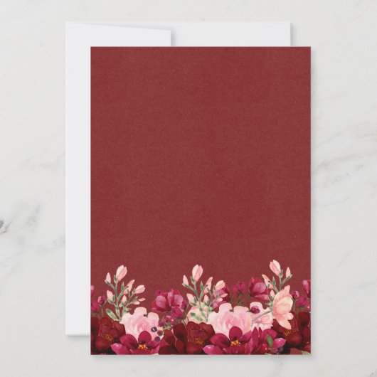 Bourgogne en roze Waterverf Floral Baby shower Kaart (Achterkant)