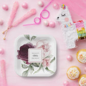 Bourgogne en Roze Waterverf Rozen 60e Verjaardag Papieren Bordje (Feest)