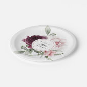 Bourgogne en Roze Waterverf Rozen 80e Verjaardag Papieren Bordje (Gekanteld)