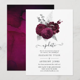 Bourgogne en Silver Floral Wedding Kaart