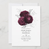 Bourgogne en Silver Floral Wedding Kaart (Voorkant)