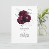 Bourgogne en Silver Floral Wedding Kaart (Staand voorkant)