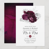 Bourgogne en Silver Floral Wedding Kaart (Voorkant / Achterkant)