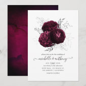 Bourgogne en Silver Floral Wedding Kaart (Voorkant / Achterkant)