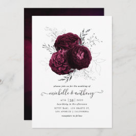 Bourgogne en Silver Floral Wedding Kaart