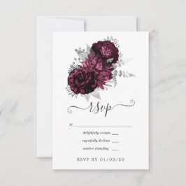 Bourgogne en Silver Floral Wedding RSVP Kaartje