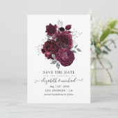 Bourgogne en Silver Floral Wedding Save The Date (Staand voorkant)