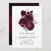 Bourgogne en Silver Floral Wedding Save The Date (Voorkant / Achterkant)
