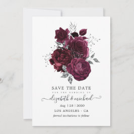 Bourgogne en Silver Floral Wedding Save The Date