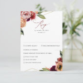 Bourgogne en Sinaasappel Bloemen Herfst Bruiloft R RSVP Kaartje (Staand voorkant)