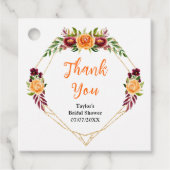 Bourgogne en Sinaasappel Bloemen Vrijgezellenfeest Bedankjes Labels (Voorkant)