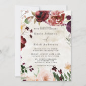 Bourgogne en Tan Rustic Wildflower Weddenschap Kaart (Voorkant)